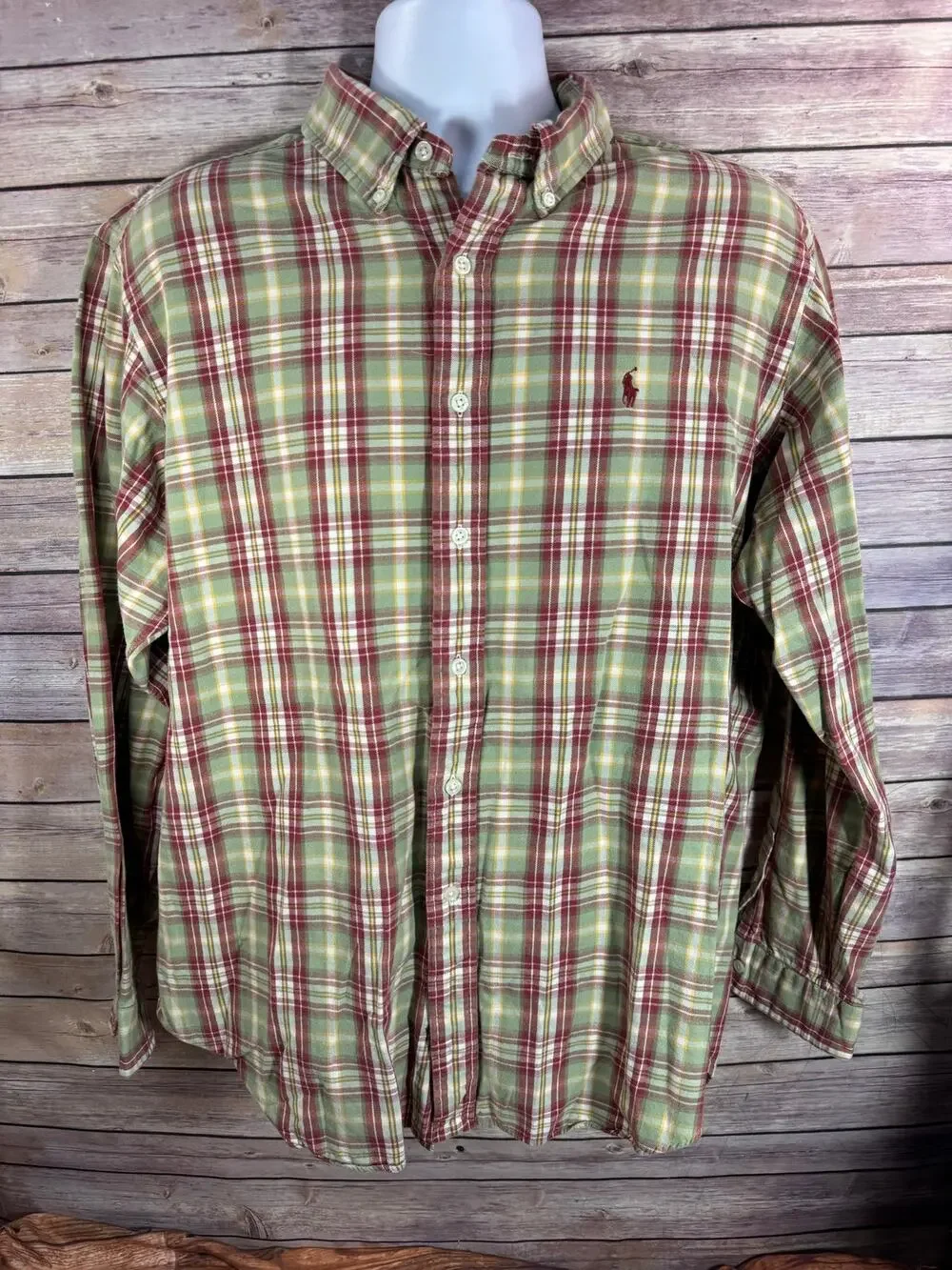 Polo Ralph Lauren Soft Cotton Classic Fit Green Red White Button Down Shirt XL